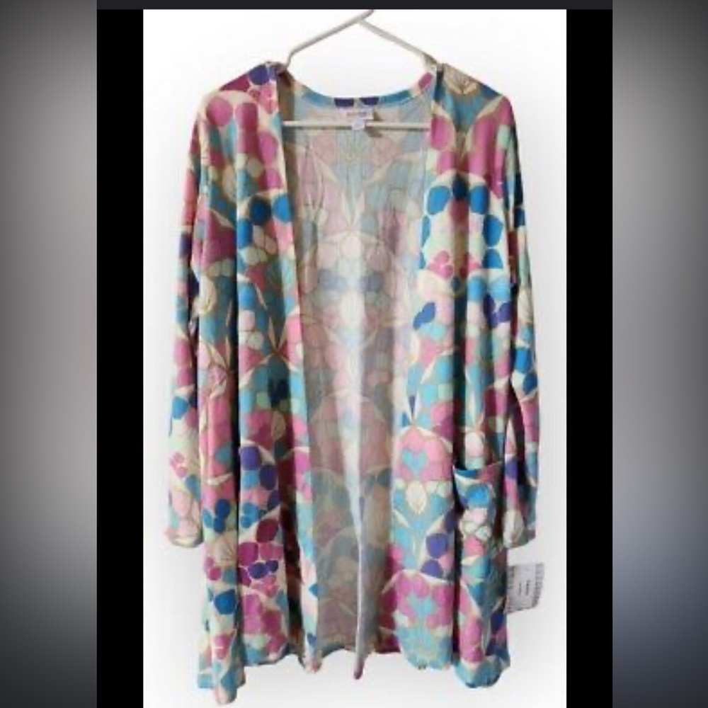 LuLaRoe Stained Glass Tile Look Caroline Cardigan Pastel Colors